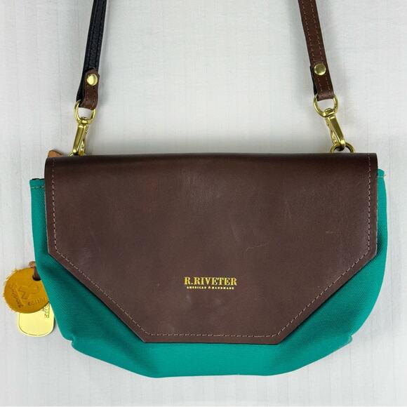 R. Riveter American Handmade Crossbody Purse Canvas Cotton Cow Hide Leather Bag - Picture 1 of 9